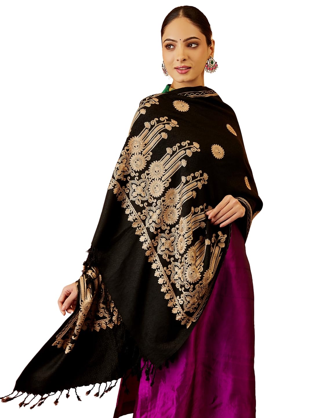 Pashmoda Women Nafeesa Kashmiri Aari Embroidery Stole, Shawl, & Wrap, Luxury Pashmina Evening Wrap (Size: 71X203 CM)