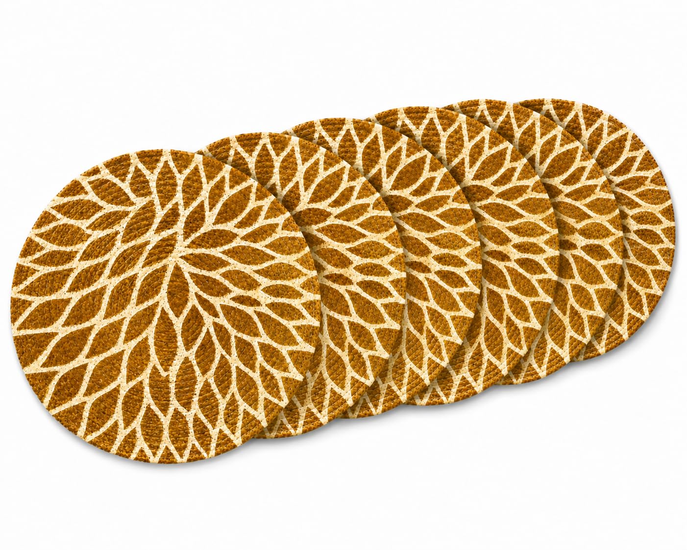 Zimittory Round Cotton Dining Table Mats Set of 6, 14-inch, Gold Leaf Kafalo