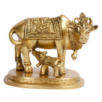 ARTVARKO Brass Cow and Calf Statue Nandi Kamdhenu Vastu Lakshmi Ganesha Carving on Gau MATA Idol,(9x6x7.5 cm)