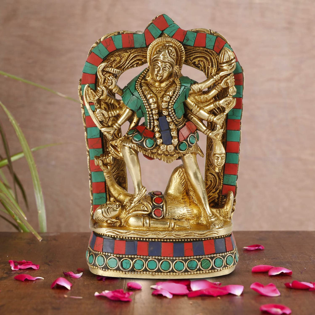 ARTVARKO Kali Maa Murti Brass Maha Kali Ten Legs Mahakali Kalika Maa Statue Idol Puja Murti Decor 4.5x6 Inches