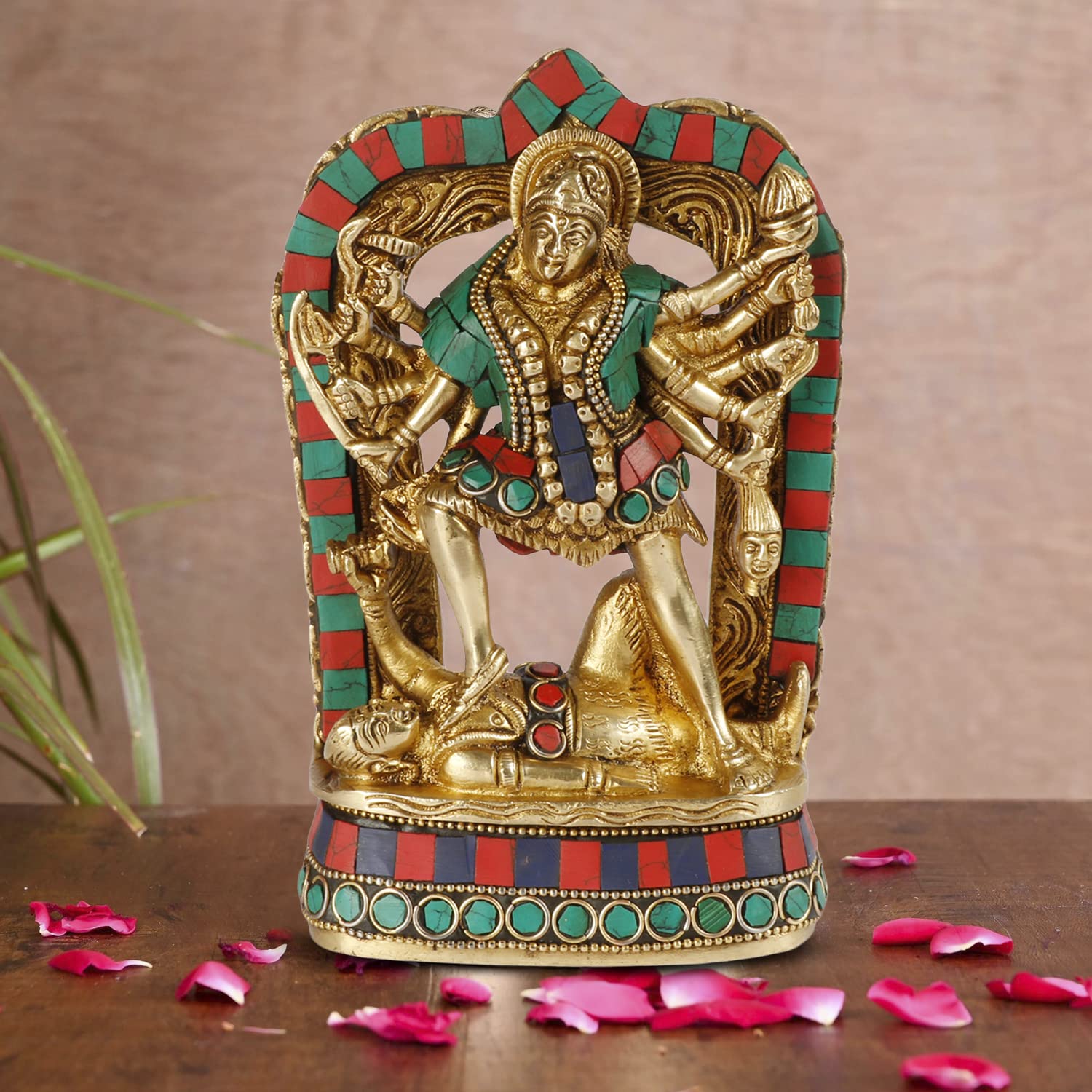 ARTVARKO Kali Maa Murti Brass Maha Kali Ten Legs Mahakali Kalika Maa Statue Idol Puja Murti Decor 4.5x6 Inches