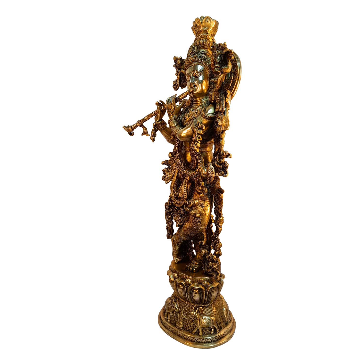 Svarup Brass Krishna Bhagwan Idol Murli Kishan Murti Playing Bansuri Gift for Home Mandir Decor Marriage Height 29 Inch Weight 16 Kg Antique Gold
