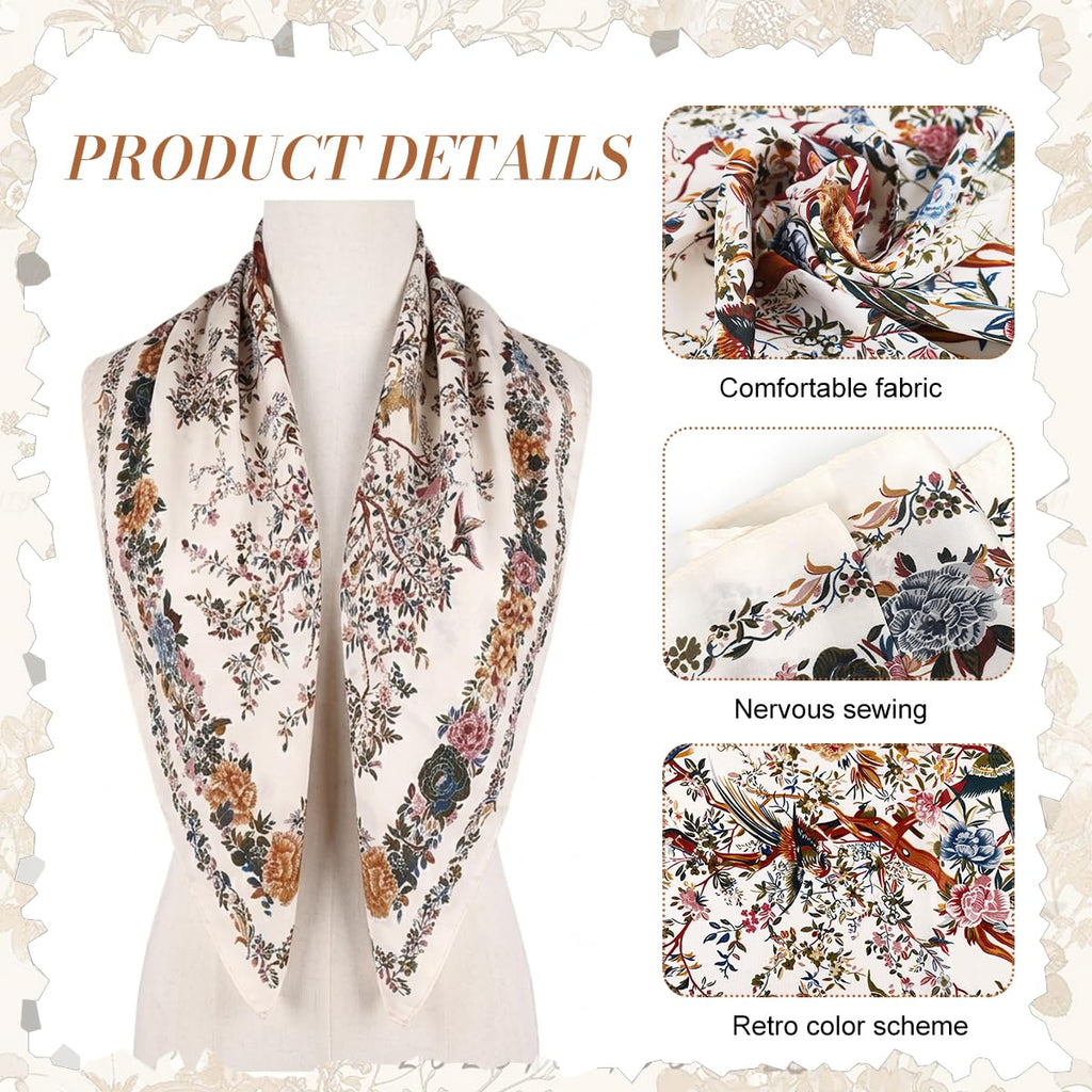 SANNIDHI 2 Pcs Satin Bandana Scarf for Women, Floral Print, 27.5x27.5 Inch