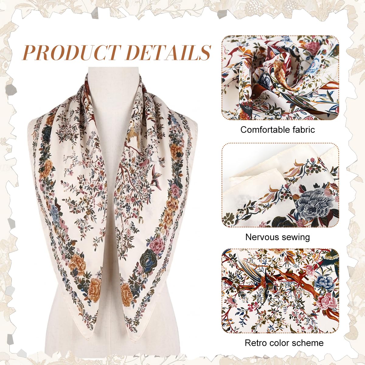 SANNIDHI 2 Pcs Satin Bandana Scarf for Women, Floral Print, 27.5x27.5 Inch