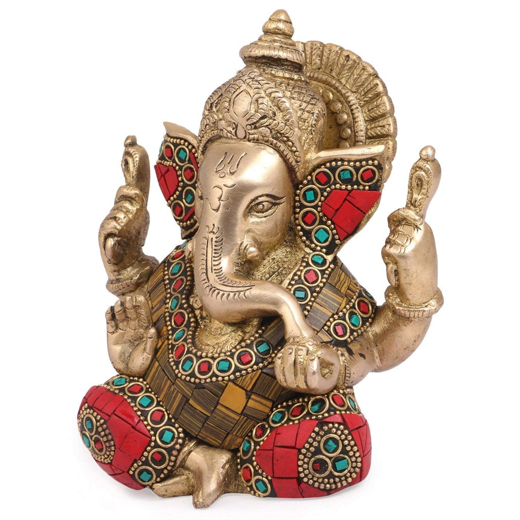 ARTVARKO Brass Lord Ganesha Brass Statue God Ganesh Bhagwan Ganpati Sitting Idol Sculpture Home Décor Murti. 5.5 Inch