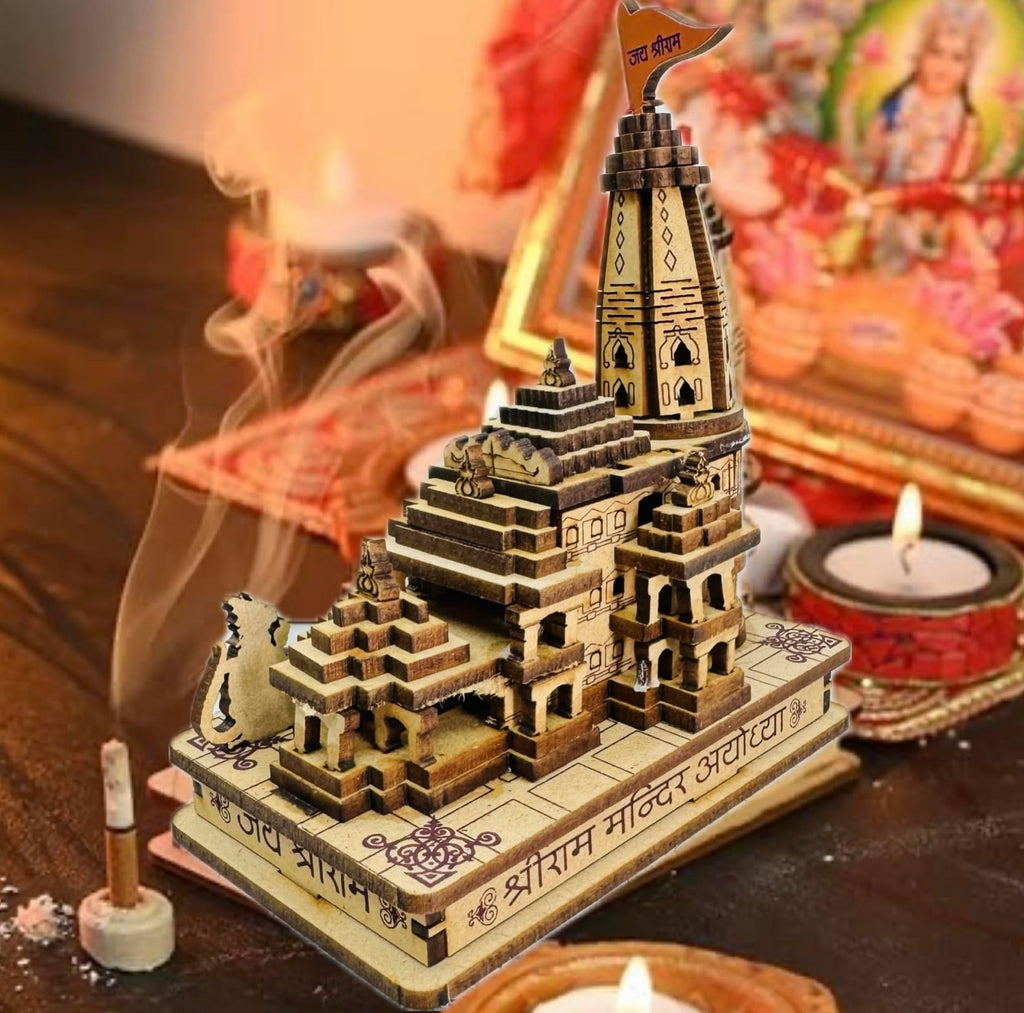 Bajaj Creations Ram Mandir Ayodhya 3D Model Wooden Temple Authentic Design Ideal for Home Temple, Home Decor & Gifts Size (4.5 inch(Small))