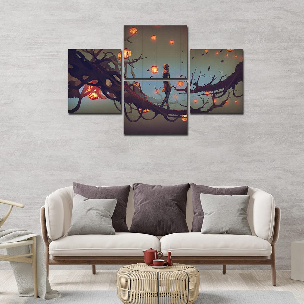 VIBECRAFTS Man Walking In Night 4 Pieces Canvas Wall Painting Fitted With Wooden Frame For Home | Office | Living Room | Gifts (PTVC4Pcs4_16505)