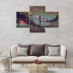 VIBECRAFTS Man Walking In Night 4 Pieces Canvas Wall Painting Fitted With Wooden Frame For Home | Office | Living Room | Gifts (PTVC4Pcs4_16505)