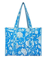 Cotton Tote bag for Women | Shoulder Bag | Reversible Bag | Durable Shopping bag | Reusable Grocery Bags | Eco friendly Bags| Handmade Cotton Bag | Stylish Quilted handBag (turqoise blue and white)