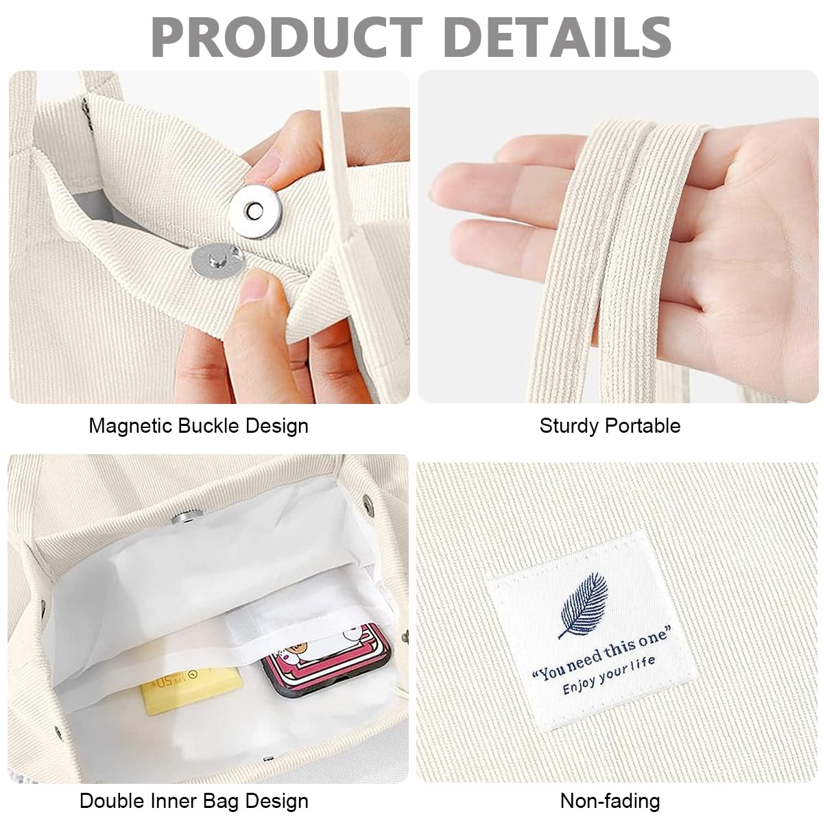 PALAY Tote Bags for Women, Corduroy with Inner Pocket for Work Travel