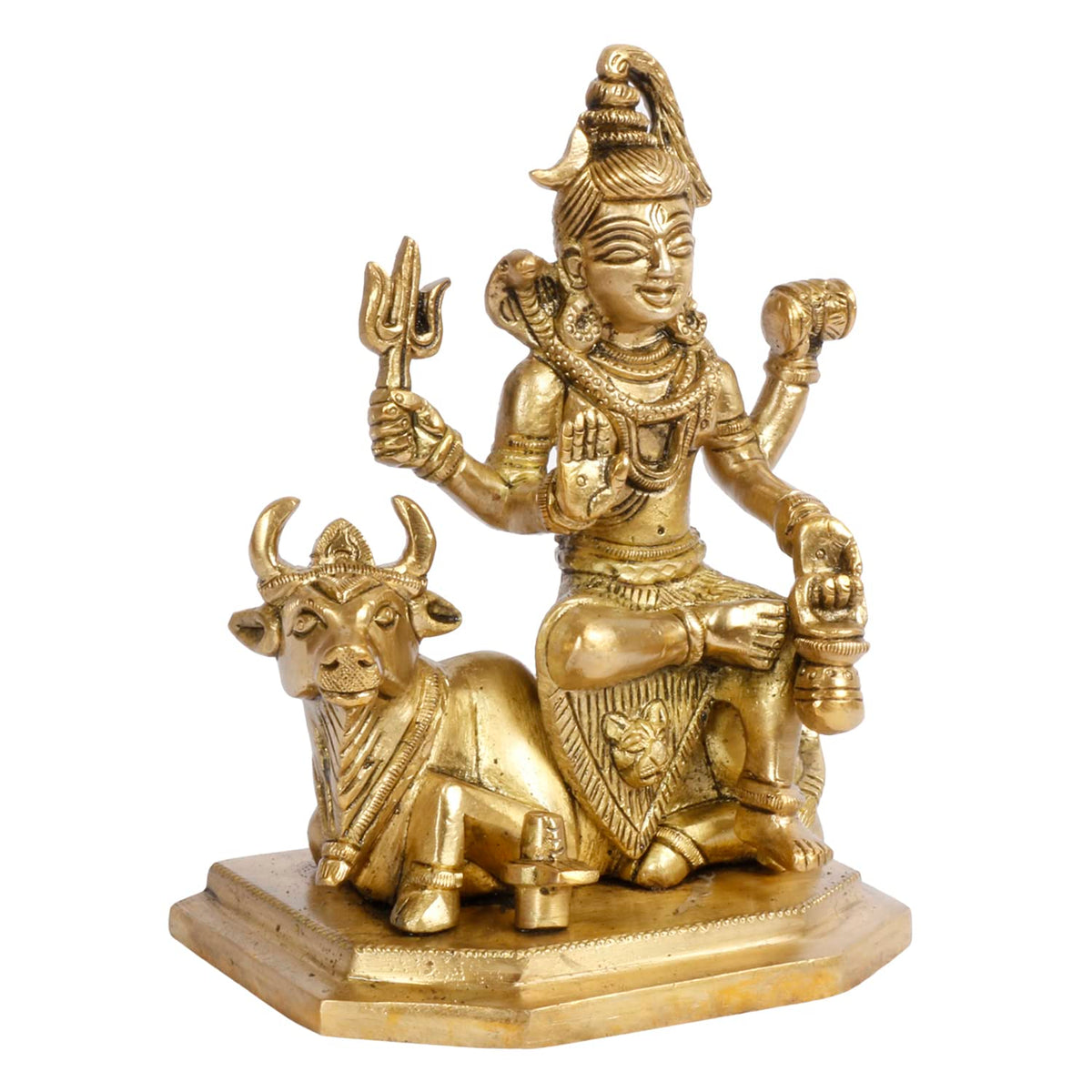 ARTVARKO Brass Lord Shiva Shiv Sitting on Nandi Bull Cow Idol Statue for Home Decor, Mandir,Temple, Gift, Showpiece 5.5 Inch