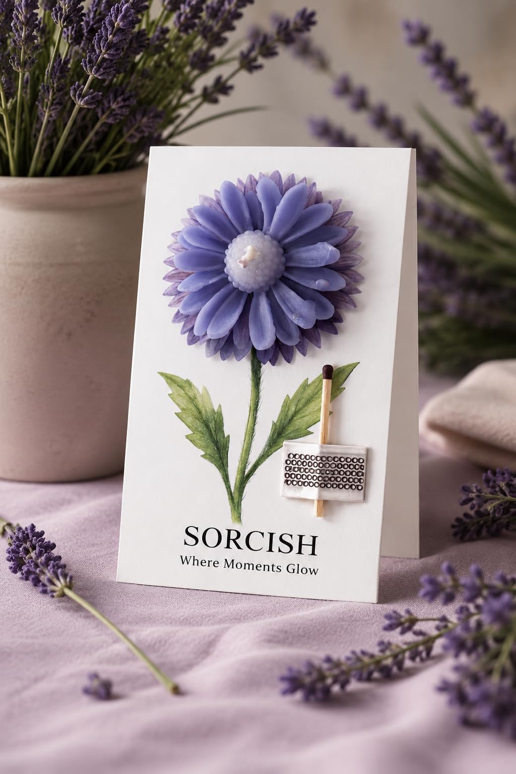 SORCISH Handmade Flower Candle Greeting Card – Luxury Floral Candle Card with Match Holder | Unique Gift for Birthday, Anniversary, Wedding Return Gifts & Special Occasions