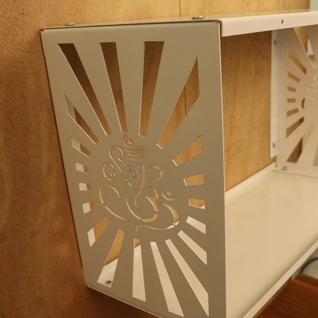 Spillbox Metal Pooja Home Temple|White Metal Shelf |Wall Mountable|Easy Screw Assembly|Home Temple for Puja Room |Pooja Stand | Mandir- Ganesh White