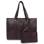 NUBUFF FASHION Womens croco Textured Shoulder Tote Bag (BROWN)