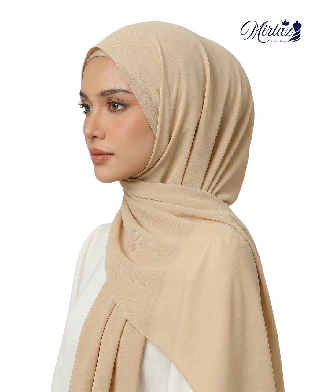 MIRTAZ Women's Chiffon Hijab Combo Pack of 2 | Premium Soft Lightweight Muslim Head Scarf for Girls & Women | Plain Solid Hijab, Dupatta, Stole | 180 x 70 cm (Beige)