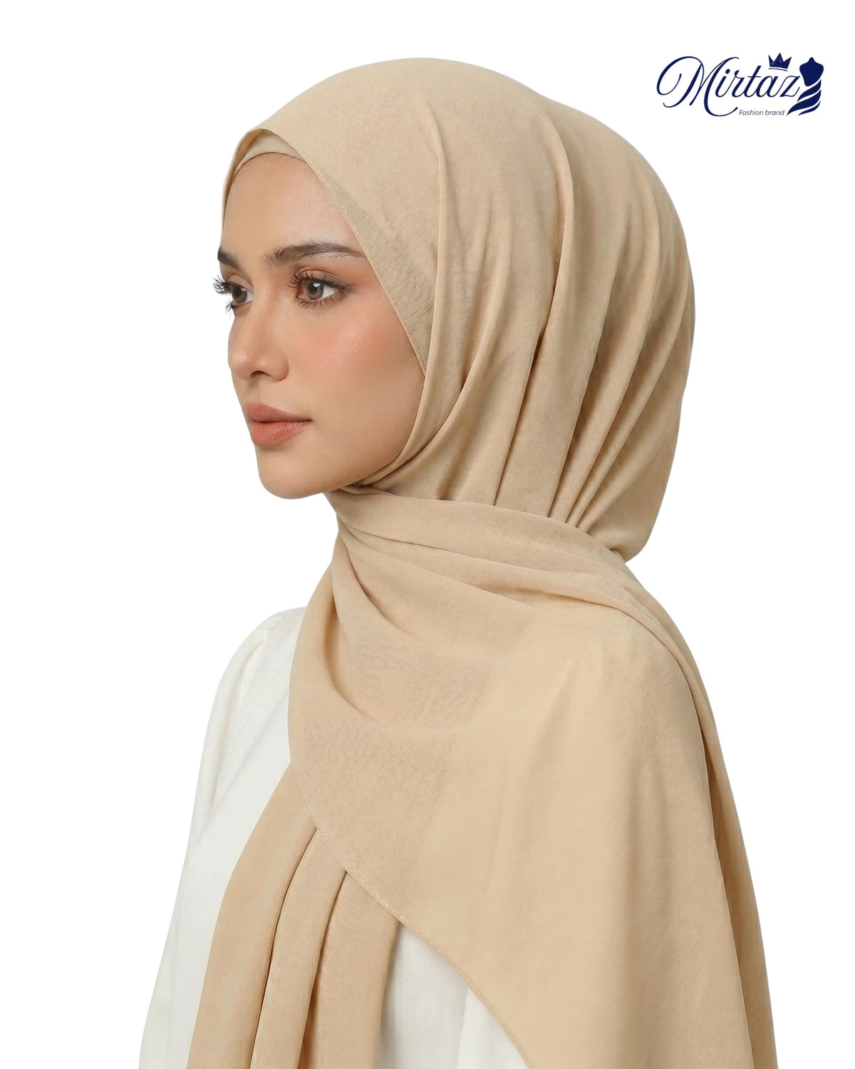 MIRTAZ Women's Chiffon Hijab Combo Pack of 2 | Premium Soft Lightweight Muslim Head Scarf for Girls & Women | Plain Solid Hijab, Dupatta, Stole | 180 x 70 cm (Beige)