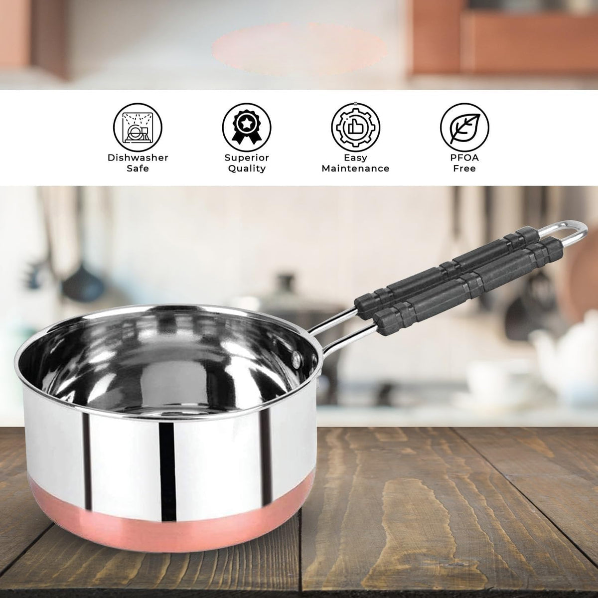 Padchaaya Copper Bottom Sauce Pan Tea Maker Milk Coffee pan bhgoni Stainless Steel Sauce Pan with Handle, Flat Base, Tea Pan, Milk Pan Tapeli Patila, Pot (Copper- 2 L)