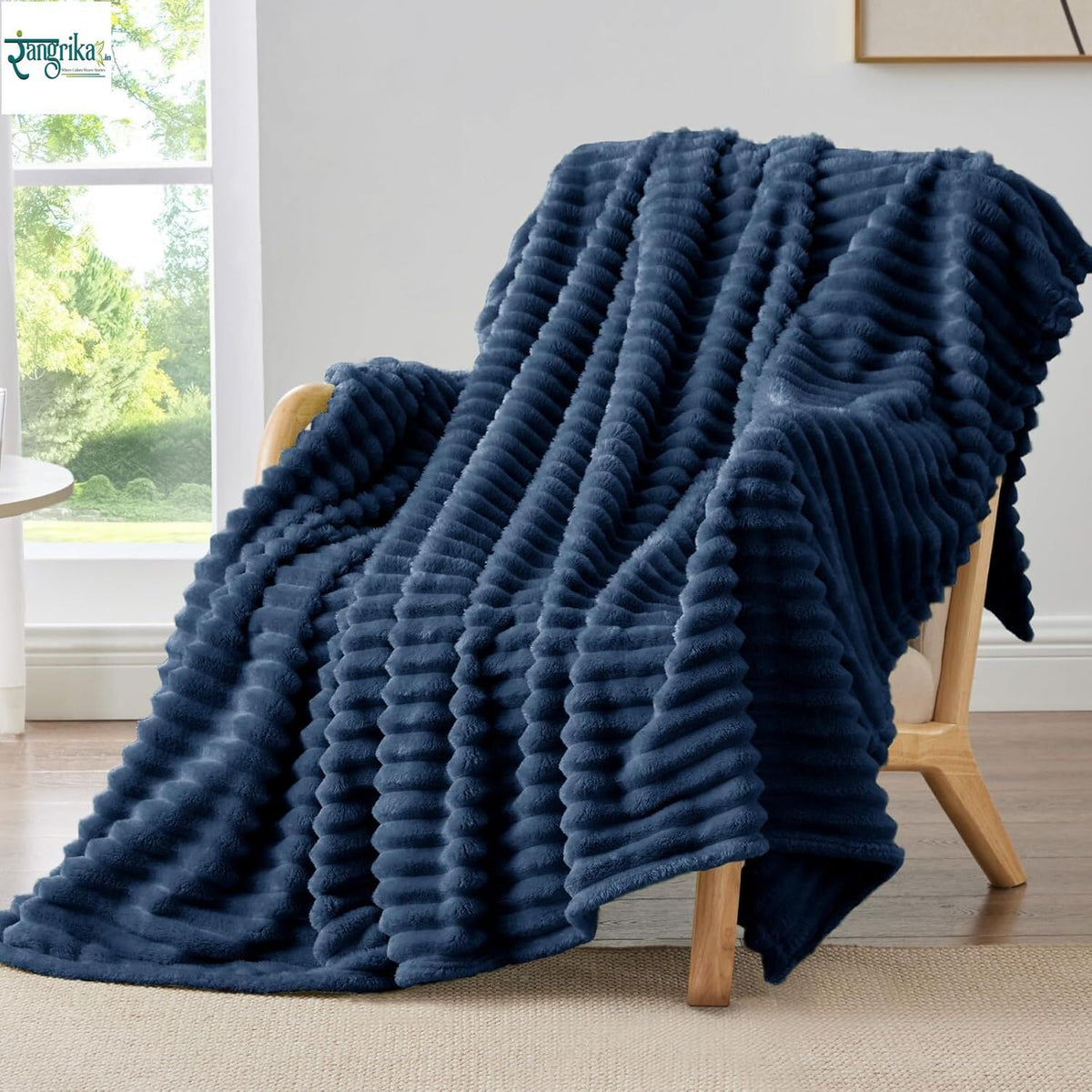 Rangrika.in Ultra Soft Bed Blanket, Premium Flannel Fleece Plush Throw, Ribbed Texture Mink Touch, Lightweight Warm Cozy AC & Mild Winter Use, Machine Washable (Navy, Single) Kafalo