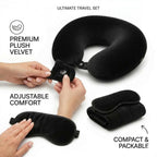 CloudBliss Memory Foam Travel Neck Pillow, Set of 2, Black & Black