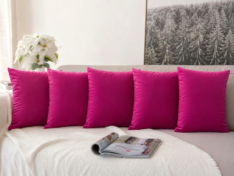 Khooti Velvet Cushion Cover, 24x24 | Pink | Pack of 5 | Solid Plain Soft & Smooth, Decorative Cushion Covers for Living Room, Bedroom, Couches, Chairs, Sofas, Beds & Home Decor