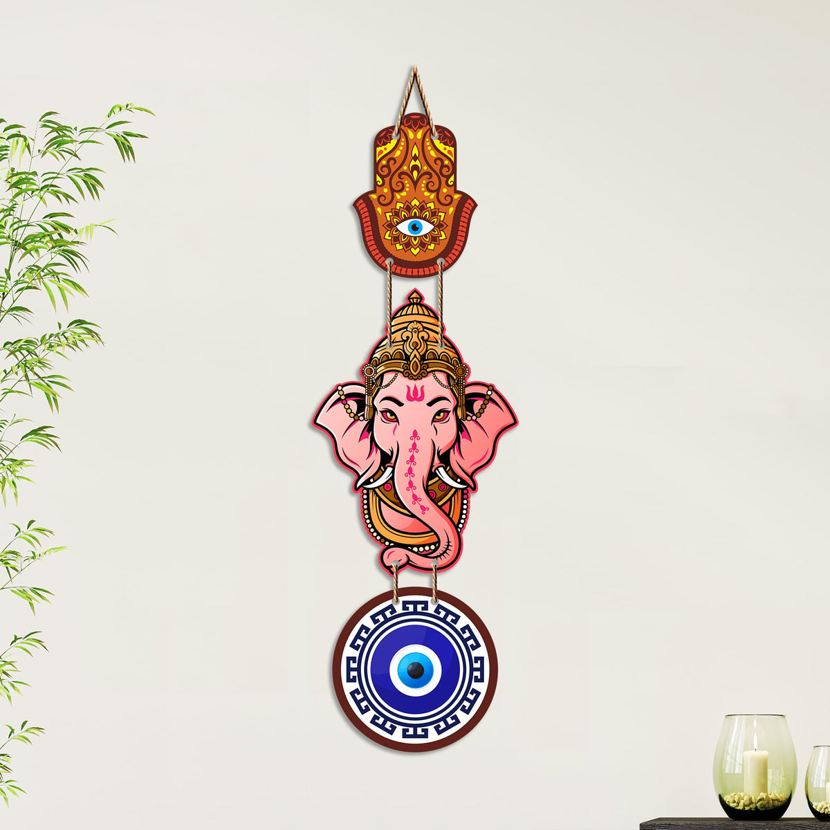 Artvibes Bal Ganesh Evil Eye Protection Wall Hanging for Home Decor | Nazar Battu Hanging for Entrance Living Room Bedroom Temple | Auspicious Vastu Decorative MDF Wall Art Gift (WH_8560N)