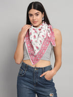 Ravaiyaa - Attitude is everything Sanganer Hand Block Printed Scarves Pure Cotton Scarf Square Hijab Dupatta 40 X 40 Inch (White)