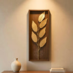 DSH Leaf Wall Art Panels Modern Rustic Home Décor Wall Hanging Sculpture for Living Room, Bedroom & Office (45X15 CM) Decoration Item (Titan Leaf, 1 Frame)