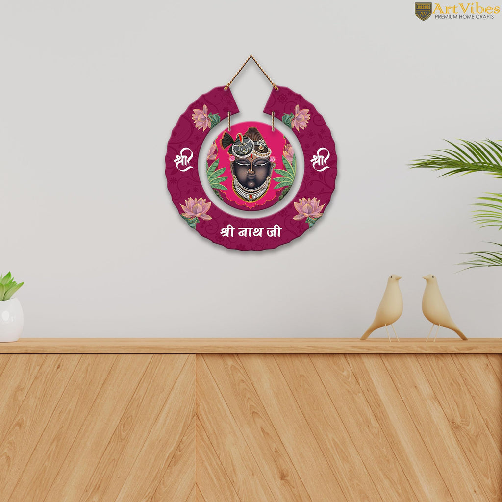 Artvibes Shrinath Ji Pichwai Art Round Shape MDF Wooden Wall Decor Items | Religious Decor Items | Wall Sculpture | Signs & Plaques| Stylish Modern Decor Item | Gift Items(WH_9807N) | Art Prints
