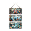 Artvibes Lord Ganesha Sitting On Sacred Lotus Auspicious Wooden Art Work Wall Hanging | Spiritual Decor Items | Vastu Paintings | Wall Poster| Stylish Modern Decor Item | Ideal Gifts (WH_9416N)