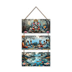 Artvibes Lord Ganesha Sitting On Sacred Lotus Auspicious Wooden Art Work Wall Hanging | Spiritual Decor Items | Vastu Paintings | Wall Poster| Stylish Modern Decor Item | Ideal Gifts (WH_9416N)