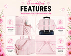 LITTLE CURIOUS Women's Travel Duffel Bag | Travel Water-Resistant PufferTote Bag | Gym Bag with Adjustable Shoulder Strap & Trolley Sleeve for Travel (Pink)
