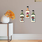 Artvibes Animals and Birds Madhubani Art Bottle shaped Wooden Wall Hanging | Living Room | Handcrafted Art | Wall Illustrations | Art Prints | Aesthetic Wall Art | Ideal Gifts (WH_9524N), Set of 3