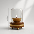 BEHOMA Akhand Brass Diya with Borosilicate Glass Cover & Wooden Base