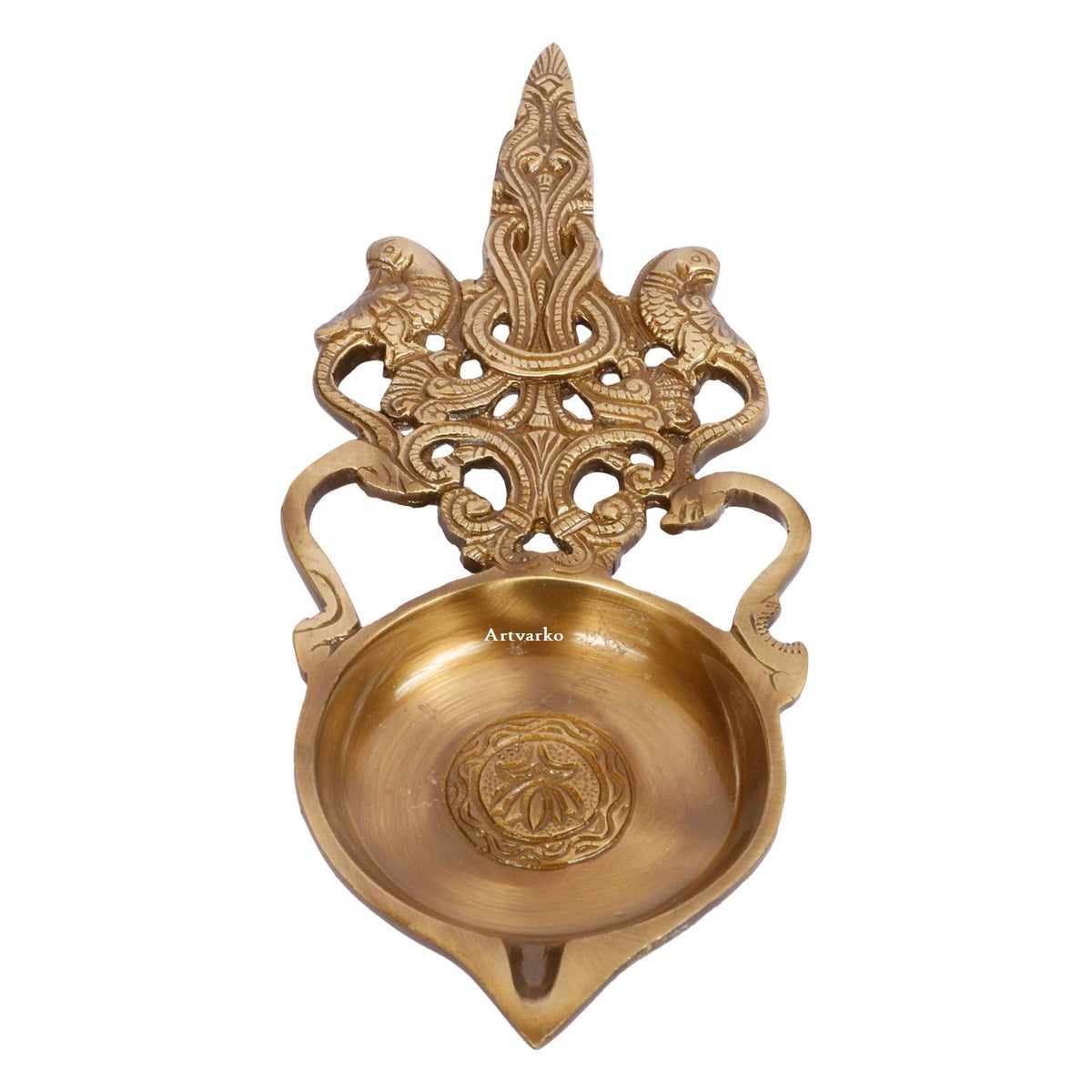 Artvarko Brass Aarti Diya with Handle | Pooja Dhoop Stand Incense Burner and Jyoti Deepak Oil Lamp Loban Holder (11x4x1 Inches)
