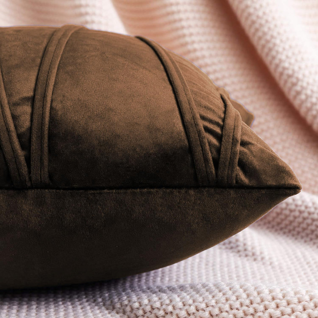 Khooti Velvet Striped Cushion Cover Pack of 1-36X36/91X91 Cm | Brown | Soft Pillow Covers Cushion Case for Sofa Bedroom Living Room Chair Car, Cushion Cover with Zig Zag Pattern