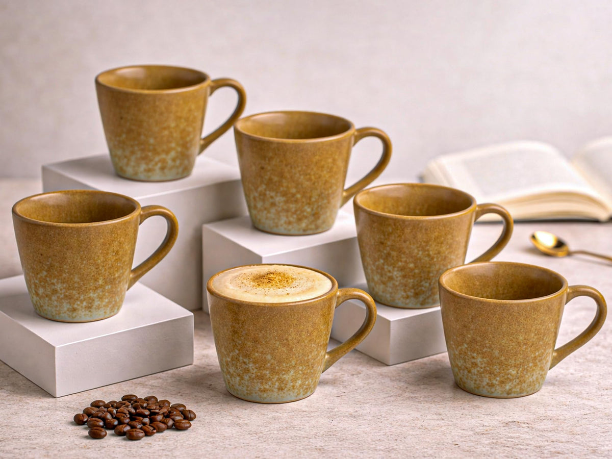 Bodhi House Handcrafted Ceramic Tea Cup Set of 6, 175Ml, Turquoise Copper