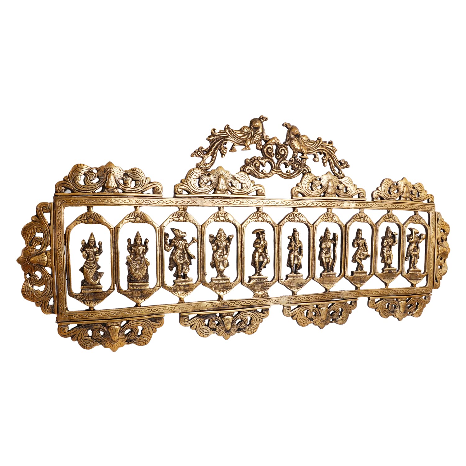 ARTVARKO Pure Brass Dashavatara Dasavatharam of Lord Vishnu Statues Ten Incarnations Avatars Wall Hangings Idol Murti Home Puja Temple Gifts 33.5 Inches