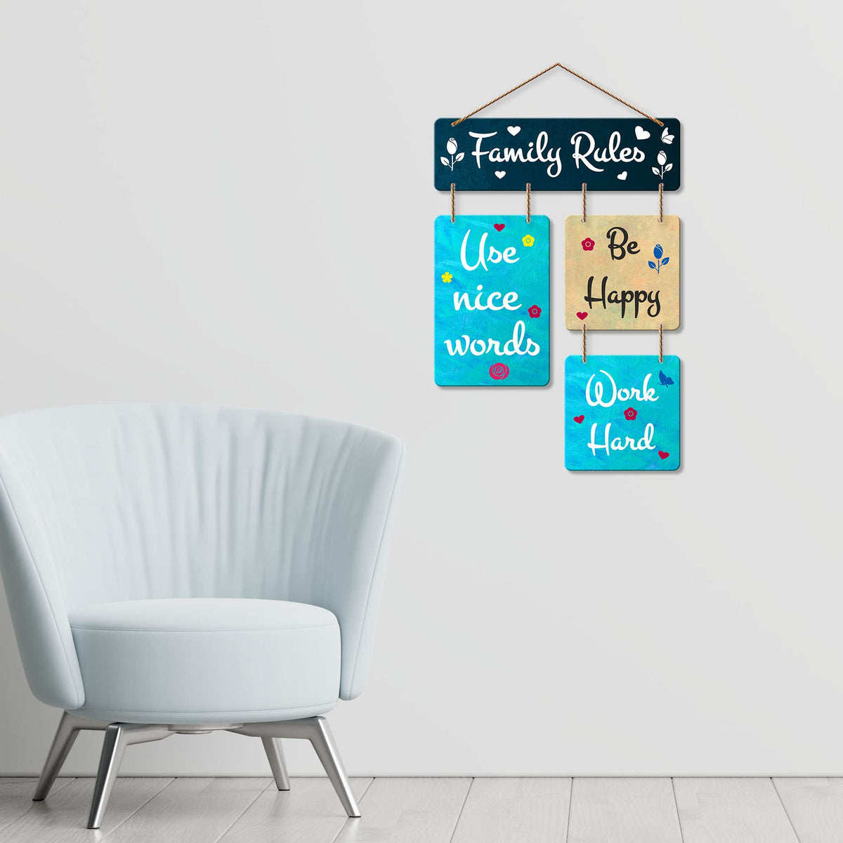 Artvibes Family Rules Use Nice Words Wooden Art Decoration item for Living Room | Wall Art For Hall | Family Quotes Wall Hanging | Wall Poster | Quotes Decor Item | Wall Art Print (WH_6504N)