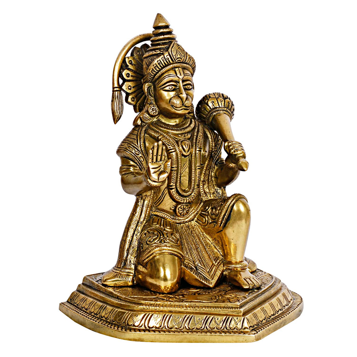 ARTVARKO Brass Lord Hanuman Ji Sitting Blessing Murti Bajrangbali with Gada Bhagwan Statue Showpiece for Pooja Gift Living Room Decoration Home Décor 8 Inches Height