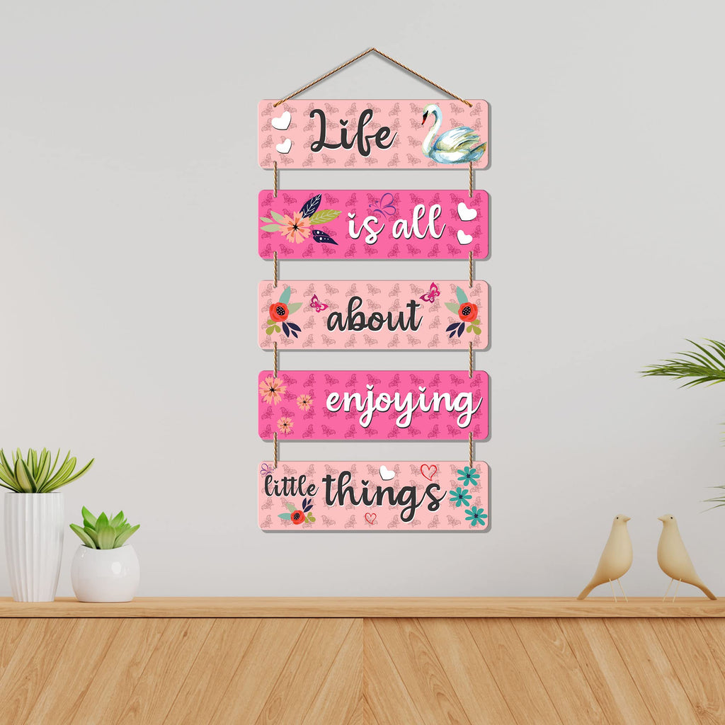 Artvibes Life Is All About Enjoying Little Things Decorative Wall Hanging Wooden Art | Quotes Decor Item | Wall Accent | Office Decor | Inspirational Quotes Wall Art | Mdf Wall Decoration(WH_6210NN)
