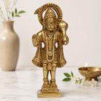 ARTVARKO Pure 100% Brass Lord Hanuman Ji Standing Blessing Murti Bajrangbali with Gada Bhagwan Statue for Puja Decor Showpiece for Pooja Gift 4.5 Inch