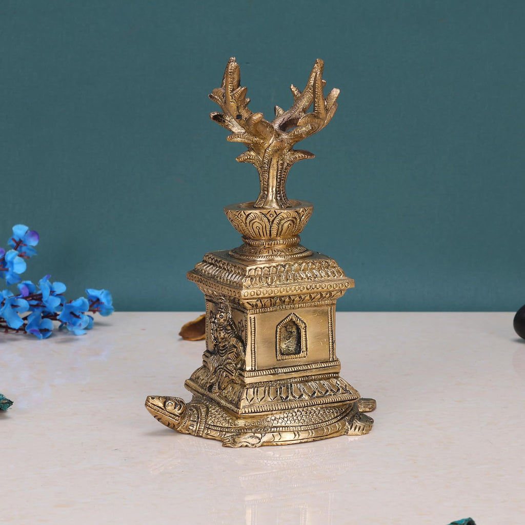 ARTVARKO™ Brass Tulsi (Thulasi) Saligram Plant on Tortoise for Home Décor Mandir Temple Gift Showpiece 6 Inch.