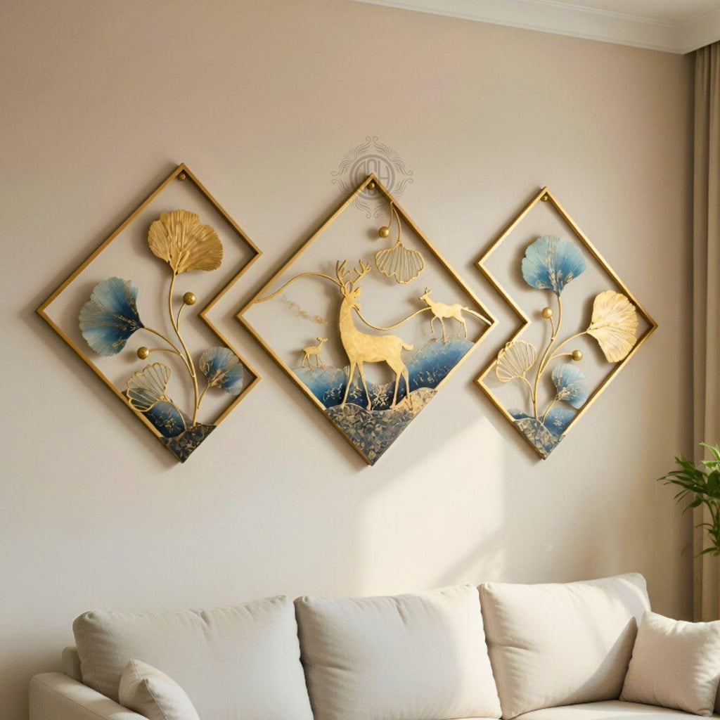 DSH CRAFTING YOUR CURIOSITY Dsh Metal Wall Decor Deer Wall Hanging For Decoration (Dear-Blu-3P)(Multi)
