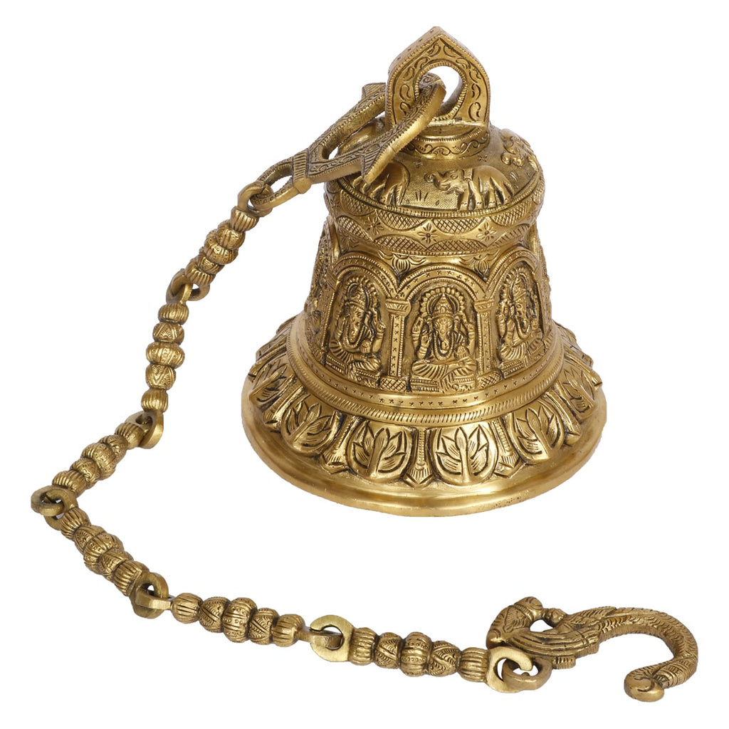 Artvarko Big Ganesha Ganesh Ashta-Vinayaka Engraved Hanging Brass Temple Deep Sound Bell/Ghanta for Pooja Room, Mandir Or Home Decor 5.5 Kg