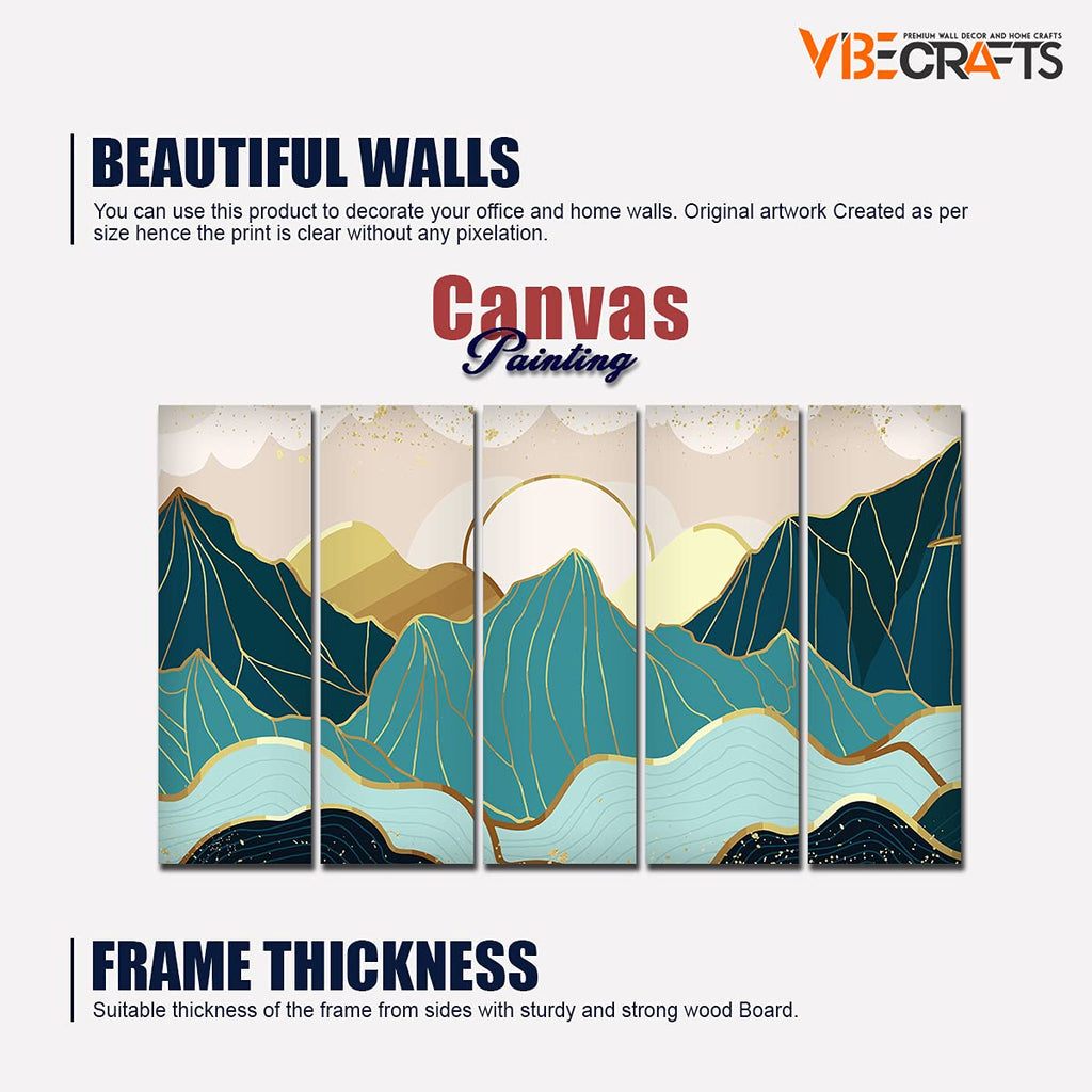 VIBECRAFTS Sunrise Abstract Mountains 5 Pieces Premium Wall Painting For Home|Office|Living Room|Gift (PTVC5Pcs4_8502N)