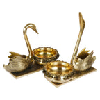 ARTVARKO Brass Ethnic Carved Duck Pair Swan Love Couple Showpiece Urli Bowl (Gold Color, 7 Kg, Height 13 Inch).