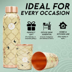 MERCAPE Vintage Swallow Meena Print Pure Copper Water Bottle 950 ml with 2 Copper Glasses (300 ml Each) | Printed Copper Bottle & Glass Set | Suitable for Home, Office & Gifting