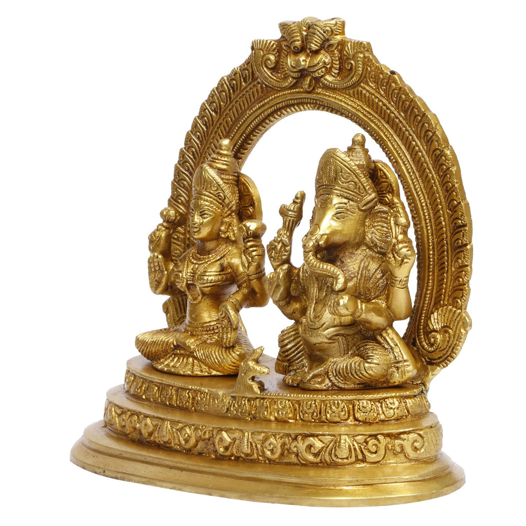 ARTVARKO Brass Ganesha Laxmi Ganesh Lakshmi Bhagwan Luxmi Idol Sitting Statue for Home Office Success Entrance Décor Diwali Pooja Good Luck Gift(7.5x7 Inch Gold)