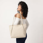 Fastrack Casual Laptop Tote Bag For Girls, Large Size With A Zipper Closure And Padded Laptop Compartment, Compatible With Laptops Up To 14 Inches, Double Handle Bag, Off White