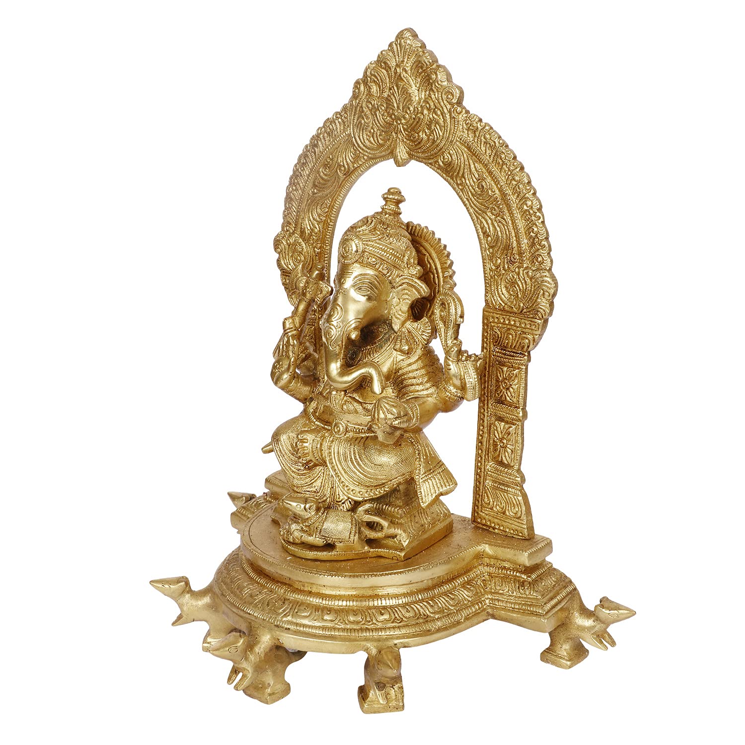 ARTVARKO Brass Lord Ganesha Sitting on Rat Singhasan Idol Ganesh Bhagwan Idol Ganpati Murti Statue for Home Decoration Entrance Showpiece and Gift 11 Inches